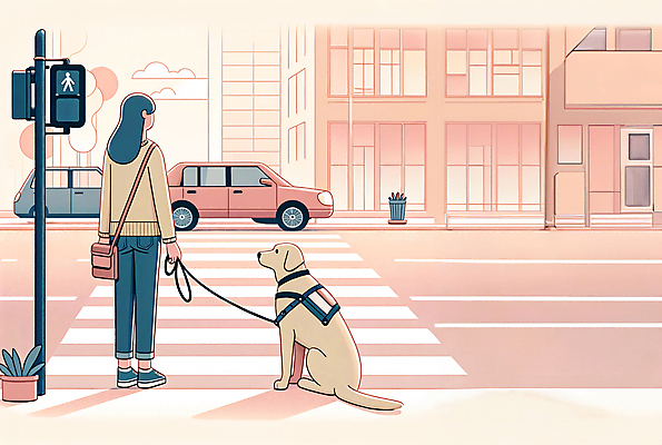 JPG 전신 여자 도로 일러스트 자동차 한명 서기 성인 건물 잡기 기다림 횡단보도 골든리트리버 신호등 장애인 목줄 베이지색 시각장애인 안내견 장애인의날 성인여자한명만 국내일러스트 AI일러스트 AI콘텐츠 1 건축물 길 육상교통 컬러 교통시설 모션 사람 보행로 개 리트리버 장애 여자한명만 성인여자만 파일형식 법정기념일 반려용품