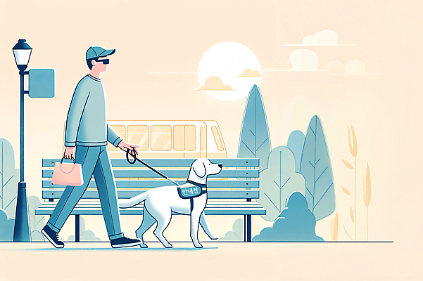 JPG 전신 나무 구름 공원 남자 가로등 벤치 가방 일러스트 하늘 한명 들기 성인 노란색 걷기 잡기 골든리트리버 장애인 청록색 목줄 시각장애인 안내견 장애인의날 성인남자한명만 국내일러스트 AI일러스트 AI콘텐츠 자연요소 식물 1 잡화 공공시설 컬러 의자 모션 사람 개 리트리버 장애 남자한명만 성인남자만 파일형식 법정기념일 반려용품