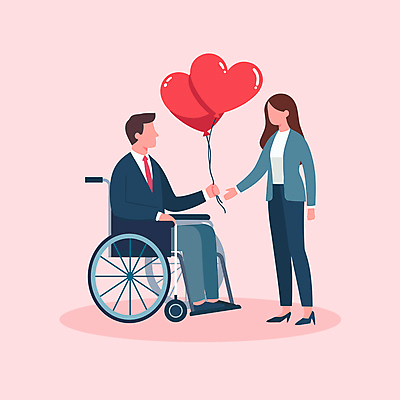전신 커플 여자 기념일 남자 행복 분홍색 데이트 일러스트 사랑 들기 성인 두명 장애인 휠체어 주기 하트풍선 배려 장애인의날 얼굴없음 성인만 국내일러스트 AI파일 감정 컬러 관계 모션 사람 이벤트 하트 풍선 장애 파일형식 벡터 법정기념일