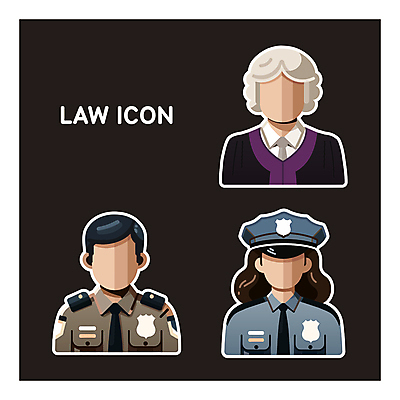 아이콘 여자 노년 남자 유니폼 상반신 성인 세명 경찰 법률가 판사 오브젝트 검사_조사 법 판결 정의 제헌절 얼굴없음 성인만 법의날 2D아이콘 AI파일 직업 옷 사람 국경일 파일형식 벡터 법정기념일