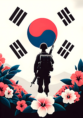 JPG 남자 꽃 백그라운드 일러스트 기념 한명 들기 성인 빨간색 평화 군인 총 태극기 디지털합성 영웅 6.25전쟁 추모 성인남자한명만 편집소스 호국보훈의달 국내일러스트 AI일러스트 AI콘텐츠 식물 직업 1 무기 컬러 컨셉 모션 사람 국기 6월 전쟁 국군 남자한명만 성인남자만 파일형식