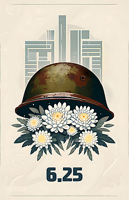 JPG 꽃 백그라운드 일러스트 기념 국화 사람없음 평화 자유 헬멧 디지털합성 전쟁 희생 철모 6.25전쟁 추모 편집소스 호국보훈의달 국내일러스트 AI일러스트 AI콘텐츠 식물 컨셉 보호장비 6월 파일형식