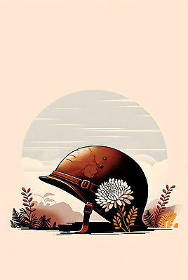 JPG 꽃 백그라운드 일러스트 기념 국화 사람없음 갈색 평화 헬멧 디지털합성 전쟁 희생 철모 6.25전쟁 추모 편집소스 호국보훈의달 국내일러스트 AI일러스트 AI콘텐츠 식물 컬러 컨셉 보호장비 6월 파일형식