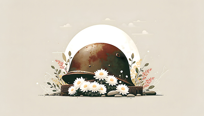 JPG 꽃 백그라운드 일러스트 기념 사람없음 평화 헬멧 디지털합성 전쟁 희생 영웅 철모 추모 편집소스 호국보훈의달 국내일러스트 AI일러스트 AI콘텐츠 식물 컨셉 보호장비 6월 파일형식