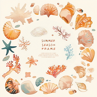 PSD 일러스트 조개 불가사리 프레임 타이포그라피 사람없음 여름 화려 산호 산호초 카피스페이스 국내일러스트 문자 계절 컨셉 어패류 극피동물 공백 수중식물 자포동물 파일형식