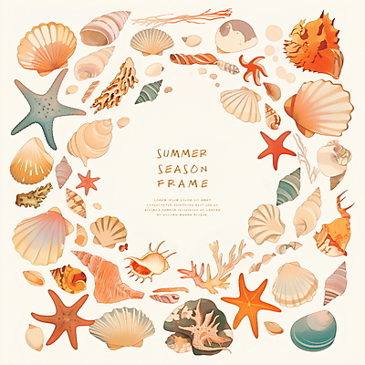 PSD 일러스트 조개 불가사리 프레임 타이포그라피 사람없음 여름 화려 산호 산호초 카피스페이스 국내일러스트 문자 계절 컨셉 어패류 극피동물 공백 수중식물 자포동물 파일형식