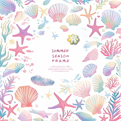 PSD 일러스트 조개 불가사리 프레임 타이포그라피 사람없음 여름 화려 산호 산호초 카피스페이스 국내일러스트 문자 계절 컨셉 어패류 극피동물 공백 수중식물 자포동물 파일형식
