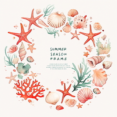 PSD 일러스트 조개 불가사리 프레임 타이포그라피 사람없음 여름 화려 산호 산호초 카피스페이스 국내일러스트 문자 계절 컨셉 어패류 극피동물 공백 수중식물 자포동물 파일형식