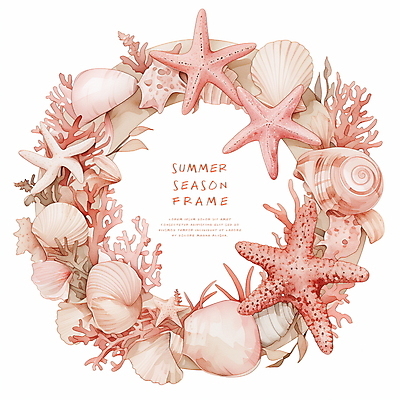 PSD 일러스트 조개 불가사리 프레임 타이포그라피 사람없음 여름 화려 산호 산호초 카피스페이스 국내일러스트 문자 계절 컨셉 어패류 극피동물 공백 수중식물 자포동물 파일형식