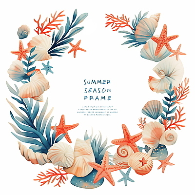 PSD 일러스트 조개 불가사리 프레임 타이포그라피 사람없음 여름 화려 산호 산호초 카피스페이스 국내일러스트 문자 계절 컨셉 어패류 극피동물 공백 수중식물 자포동물 파일형식