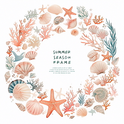 PSD 일러스트 조개 불가사리 프레임 타이포그라피 사람없음 여름 화려 산호 산호초 카피스페이스 국내일러스트 문자 계절 컨셉 어패류 극피동물 공백 수중식물 자포동물 파일형식