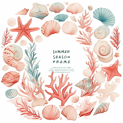 PSD 일러스트 조개 불가사리 프레임 타이포그라피 사람없음 여름 화려 산호 산호초 카피스페이스 국내일러스트 문자 계절 컨셉 어패류 극피동물 공백 수중식물 자포동물 파일형식