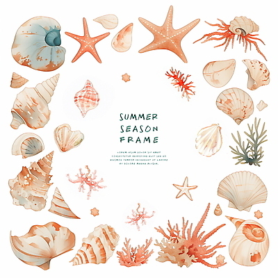 PSD 일러스트 조개 불가사리 프레임 타이포그라피 사람없음 여름 화려 산호 산호초 카피스페이스 국내일러스트 문자 계절 컨셉 어패류 극피동물 공백 수중식물 자포동물 파일형식