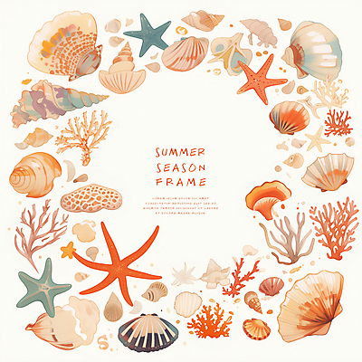PSD 일러스트 조개 불가사리 프레임 타이포그라피 사람없음 여름 화려 산호 산호초 카피스페이스 국내일러스트 문자 계절 컨셉 어패류 극피동물 공백 수중식물 자포동물 파일형식