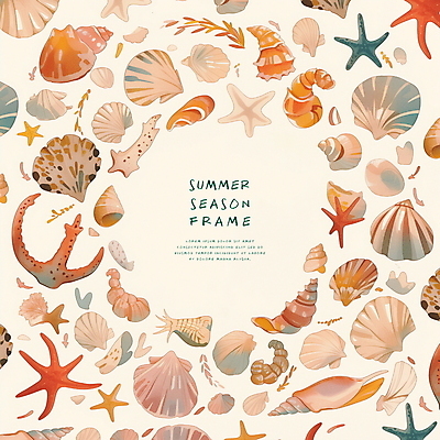 PSD 일러스트 조개 불가사리 프레임 타이포그라피 사람없음 여름 화려 산호 산호초 카피스페이스 국내일러스트 문자 계절 컨셉 어패류 극피동물 공백 수중식물 자포동물 파일형식