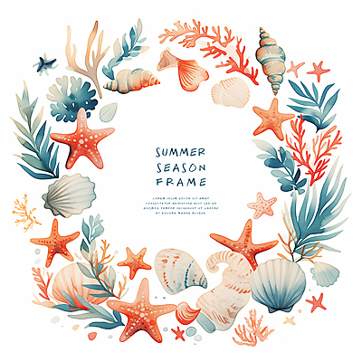 PSD 일러스트 조개 불가사리 프레임 타이포그라피 사람없음 여름 화려 산호 산호초 카피스페이스 국내일러스트 문자 계절 컨셉 어패류 극피동물 공백 수중식물 자포동물 파일형식