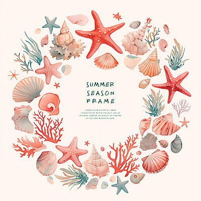 PSD 일러스트 조개 불가사리 프레임 타이포그라피 사람없음 여름 화려 산호 산호초 카피스페이스 국내일러스트 문자 계절 컨셉 어패류 극피동물 공백 수중식물 자포동물 파일형식