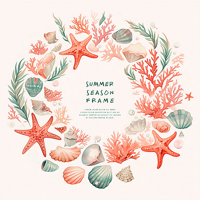 PSD 일러스트 조개 불가사리 프레임 타이포그라피 사람없음 여름 화려 산호 산호초 카피스페이스 국내일러스트 문자 계절 컨셉 어패류 극피동물 공백 수중식물 자포동물 파일형식