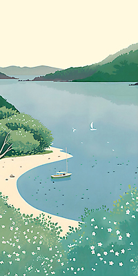 PSD 나무 꽃 모래 바다 백그라운드 요트 일러스트 자연 하늘 산 풍경 사람없음 물 여름 파란색 분위기 국내일러스트 자연요소 식물 계절 컬러 컨셉 배_교통 생태계 파일형식