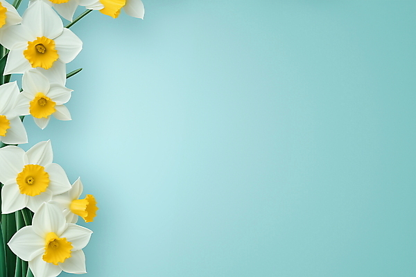 JPG 편집이미지 하늘색 프레임 사람없음 장식 노란색 봄 화사함 수선화 카피스페이스 편집실사 AI포토 AI콘텐츠 계절 꽃 컬러 컨셉 파란색 공백 CG 파일형식