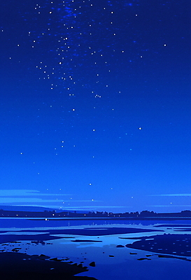 JPG 호수 물결 야경 일러스트 자연 밤하늘 휴식 사람없음 여름 파란색 평화 고요 국내일러스트 AI일러스트 AI콘텐츠 계절 컬러 컨셉 하늘 야간 생태계 파일형식 풍경_경치