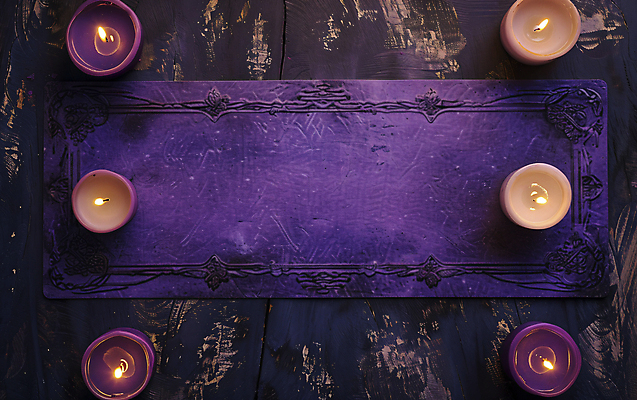 JPG 편집이미지 문양 초 촛불 사람없음 보라색 마술 점 신비 디지털합성 나무바닥 마법 타로 카피스페이스 편집실사 AI포토 AI콘텐츠 컬러 컨셉 바닥 공백 트럼프 CG 파일형식