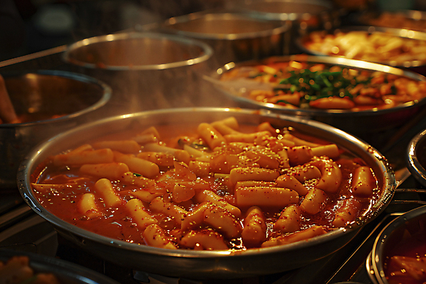 JPG 편집이미지 그릇 음식 거리 사람없음 냄비 수증기 떡볶이 디지털합성 야시장 포장마차 편집실사 AI포토 AI콘텐츠 식기 식당 시장 솥 분식 CG 파일형식