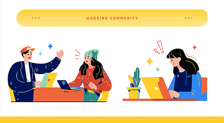 여자 남자 화분 잎 일러스트 비즈니스 회의 함께함 대화 상반신 성인 캐주얼 세명 노트북 반짝임 노란색 업무 직장인 느낌표 창업 커뮤니티 성인만 국내일러스트 AI파일 식물 직업 기호 옷 컬러 컨셉 모션 말하기 사람 전자제품 작업 자영업 파일형식 벡터