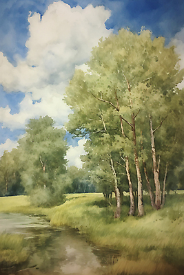 JPG 나무 구름 일러스트 하늘 수채화 초원 사람없음 여름풍경 들꽃 분위기 국내일러스트 AI일러스트 AI콘텐츠 자연요소 식물 꽃 컨셉 풍경 파일형식 여름_계절