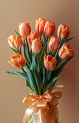 JPG 편집이미지 리본 부케 백그라운드 선물 사람없음 주황색 튤립 축하 디지털합성 감사 싱그러움 편집소스 세련 편집실사 AI포토 AI콘텐츠 꽃 감정 컬러 꽃다발 컨셉 CG 파일형식