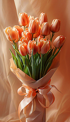 JPG 편집이미지 리본 부케 백그라운드 선물 사람없음 주황색 튤립 축하 디지털합성 감사 싱그러움 편집소스 세련 편집실사 AI포토 AI콘텐츠 꽃 감정 컬러 꽃다발 컨셉 CG 파일형식