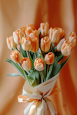 JPG 편집이미지 리본 부케 백그라운드 선물 사람없음 주황색 튤립 축하 디지털합성 감사 싱그러움 편집소스 세련 편집실사 AI포토 AI콘텐츠 꽃 감정 컬러 꽃다발 컨셉 CG 파일형식