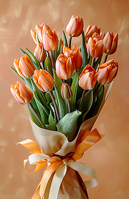 JPG 편집이미지 리본 부케 백그라운드 선물 사람없음 주황색 튤립 축하 디지털합성 감사 싱그러움 편집소스 세련 편집실사 AI포토 AI콘텐츠 꽃 감정 컬러 꽃다발 컨셉 CG 파일형식