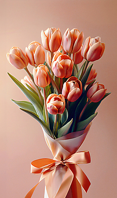 JPG 편집이미지 리본 부케 백그라운드 선물 사람없음 튤립 축하 디지털합성 감사 싱그러움 편집소스 세련 코랄 편집실사 AI포토 AI콘텐츠 꽃 감정 컬러 꽃다발 컨셉 CG 파일형식