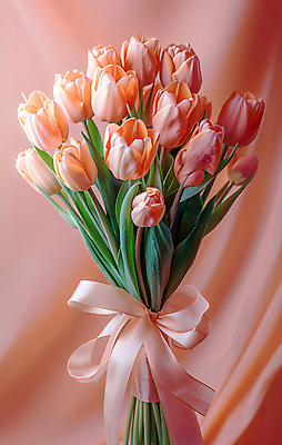 JPG 편집이미지 리본 분홍색 부케 백그라운드 선물 사람없음 튤립 축하 디지털합성 감사 싱그러움 편집소스 세련 편집실사 AI포토 AI콘텐츠 꽃 감정 컬러 꽃다발 컨셉 CG 파일형식