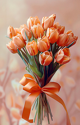 JPG 편집이미지 리본 부케 백그라운드 선물 사람없음 주황색 튤립 축하 디지털합성 감사 싱그러움 편집소스 세련 편집실사 AI포토 AI콘텐츠 꽃 감정 컬러 꽃다발 컨셉 CG 파일형식