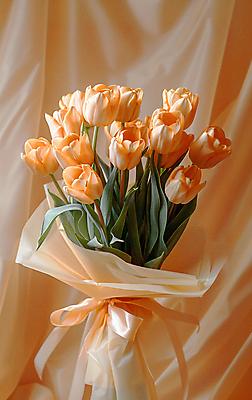 JPG 편집이미지 리본 부케 백그라운드 선물 사람없음 주황색 튤립 축하 디지털합성 감사 싱그러움 편집소스 세련 편집실사 AI포토 AI콘텐츠 꽃 감정 컬러 꽃다발 컨셉 CG 파일형식