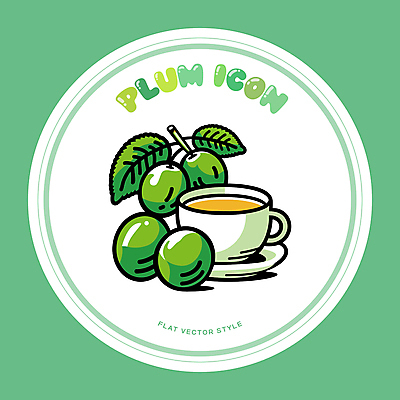 아이콘 음료 나뭇잎 건강 사람없음 연두색 신선 찻잔 컵받침 매실 매실차 2D아이콘 AI파일 잎 잔 초록색 차_음료 받침대 파일형식 벡터