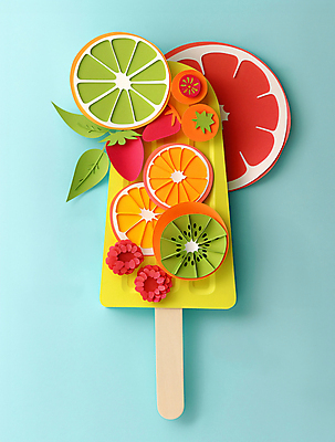 JPG 편집이미지 종이 하늘색 오렌지 과일 딸기 아이스크림 키위 사람없음 여름 페이퍼아트 자몽 편집실사 AI포토 AI콘텐츠 계절 디저트 파란색 CG 파일형식