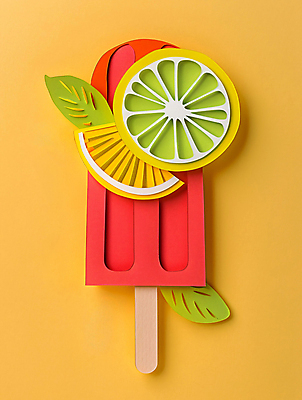 JPG 편집이미지 종이 잎 과일 아이스크림 사람없음 빨간색 여름 노란색 페이퍼아트 레몬 편집실사 AI포토 AI콘텐츠 식물 계절 컬러 디저트 CG 파일형식