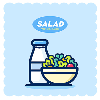 그릇 다이어트 일러스트 방울토마토 건강 사람없음 파란색 식사 샐러드 양상추 우유병 채식 건강식 국내일러스트 AI파일 식기 음식 컬러 토마토 채소 병_용기 우유 파일형식 벡터