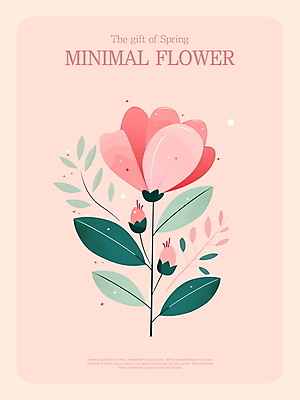 PSD 디자인 꽃 분홍색 잎 한송이 일러스트 사람없음 봄 심플 미니멀 국내일러스트 식물 1 계절 컬러 송이 파일형식