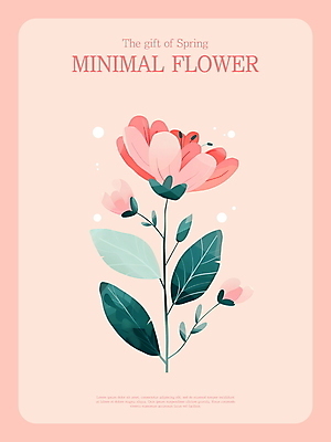 PSD 디자인 꽃 분홍색 잎 한송이 일러스트 사람없음 봄 심플 미니멀 국내일러스트 식물 1 계절 컬러 송이 파일형식