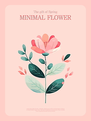 PSD 디자인 꽃 분홍색 잎 한송이 일러스트 사람없음 봄 심플 미니멀 국내일러스트 식물 1 계절 컬러 송이 파일형식