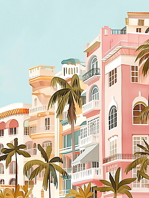 JPG 일러스트 휴가 휴식 열대 수채화 주택 풍경 사람없음 여름 야자수 평화 마을 그림 국내일러스트 AI일러스트 AI콘텐츠 나무 계절 컨셉 건물 파일형식