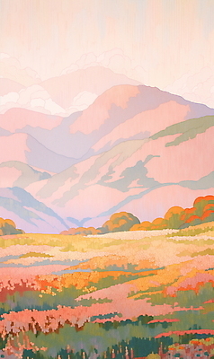 JPG 백그라운드 꽃밭 일러스트 자연 산 풍경 사람없음 소풍 봄 풀 국내일러스트 AI일러스트 AI콘텐츠 식물 계절 꽃 야외활동 생태계 파일형식