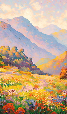 JPG 백그라운드 꽃밭 일러스트 자연 산 풍경 사람없음 소풍 봄 풀 국내일러스트 AI일러스트 AI콘텐츠 식물 계절 꽃 야외활동 생태계 파일형식