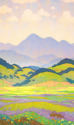 JPG 백그라운드 꽃밭 일러스트 자연 산 풍경 사람없음 소풍 봄 풀 국내일러스트 AI일러스트 AI콘텐츠 식물 계절 꽃 야외활동 생태계 파일형식