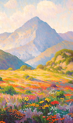 JPG 백그라운드 꽃밭 일러스트 자연 산 풍경 사람없음 소풍 봄 풀 국내일러스트 AI일러스트 AI콘텐츠 식물 계절 꽃 야외활동 생태계 파일형식