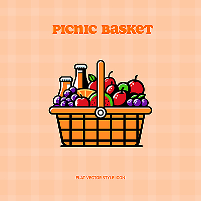 아이콘 잎 오렌지 포도 수박 사람없음 소풍 주황색 병 사과 오렌지주스 소풍바구니 2D아이콘 AI파일 식물 식기 컬러 과일 야외활동 바구니 과일주스 파일형식 벡터